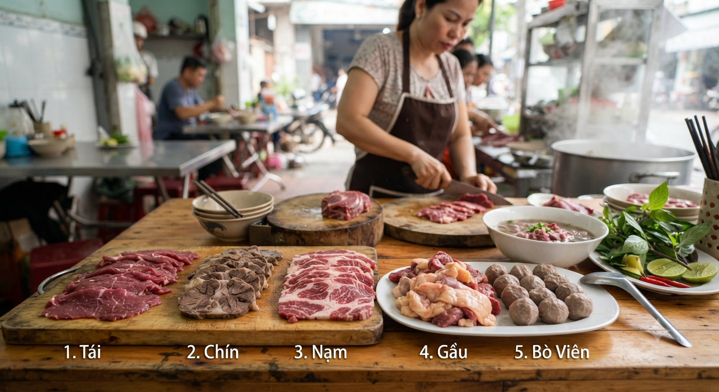 Đặc điểm cấu trúc và hương vị của từng loại thịt phở phổ biến